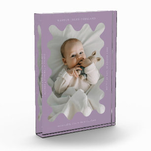 Quirky Wavy Frame Newborn Keepsake Purple Photo Block