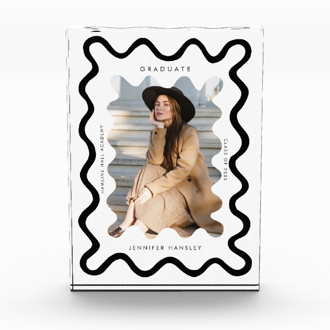 Quirky Wavy Line Graduate Keepsake Photo Block (Front)