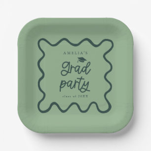 Quirky Wavy Line Green Grad Party Paper Plate