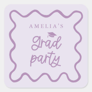 Quirky Wavy Line Purple Grad Party Favour Square Sticker