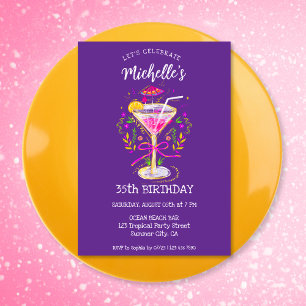 Quirky Whimsical Adult Cocktail Birthday Party Invitation