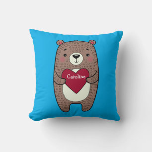 Quirky, Whimsical Bear With Heart Drawing Custom Cushion