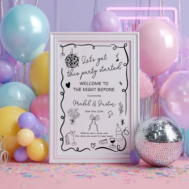 Quirky whimsical black casual Wedding Welcome Poster (Quirky whimsical black casual Wedding Welcome Poster)