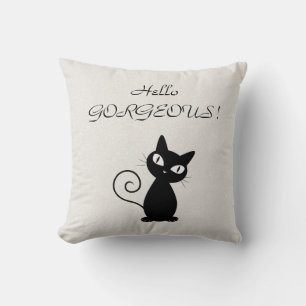 Quirky Whimsical Black Cat Glittery-Hello Gorgeous Cushion