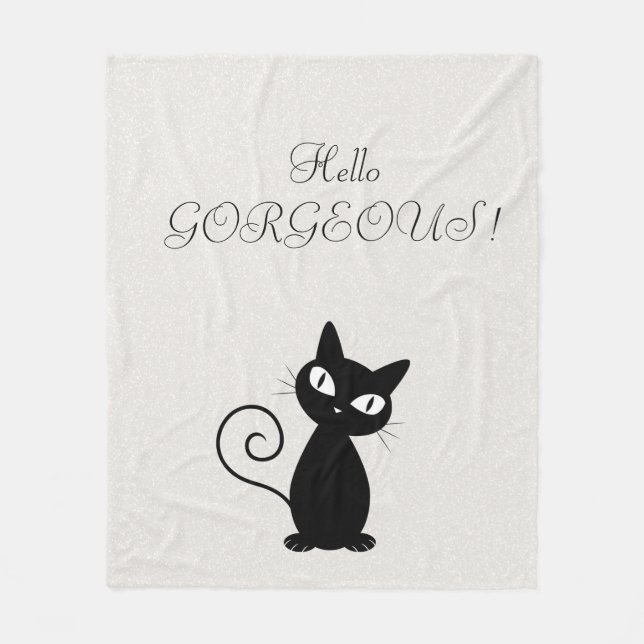 Quirky Whimsical Black Cat Glittery-Hello Gorgeous Fleece Blanket (Front)