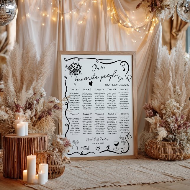 Quirky whimsical black Wedding Seating Chart (Quirky whimsical black Wedding Seating Chart)