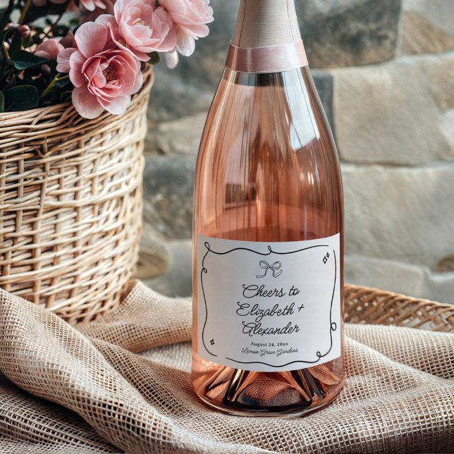 Quirky & Whimsical Bow Wedding Sparkling Wine Label (Creator Uploaded)