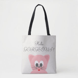 Quirky Whimsical  Cat Glittery-Hello Gorgeous Tote Bag