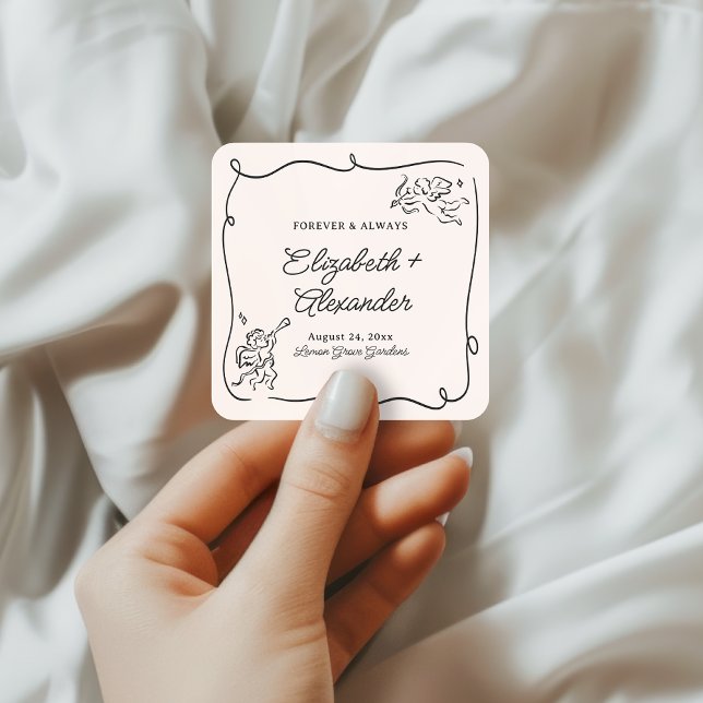 Quirky & Whimsical Cupid Cherubs Wedding Square Sticker (Creator Uploaded)