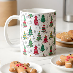 Quirky Whimsical Decorated Christmas Trees Doodles Coffee Mug