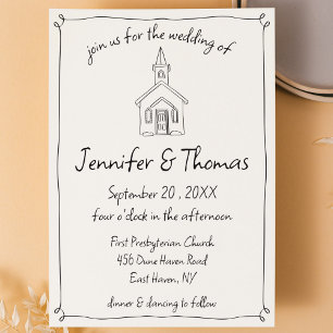 Quirky Whimsical Hand Drawn Church Doodle Wedding Invitation