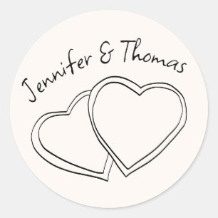 Quirky Whimsical Hand Drawn Doodle Hearts Wedding Classic Round Sticker