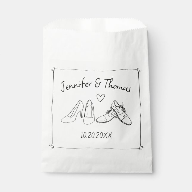 Quirky Whimsical Hand Drawn Doodle Shoes Wedding Favour Bag (Front)