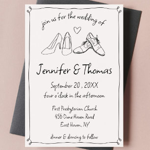 Quirky Whimsical Hand Drawn Doodle Shoes Wedding Invitation