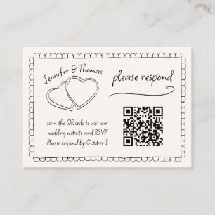 Quirky Whimsical Hand Drawn Wedding QR code RSVP Enclosure Card