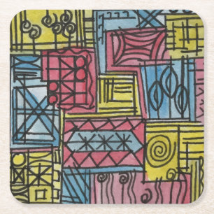 Quirky-Whimsical Hand Painted Abstract Art Square Paper Coaster