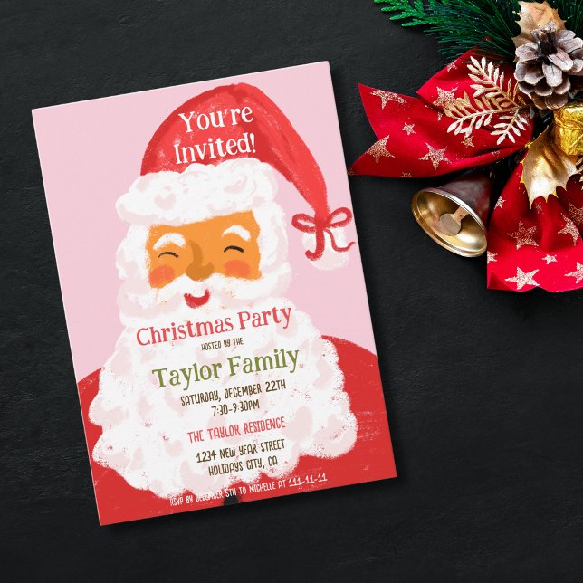 Quirky Whimsical Santa Christmas Dinner Party Invitation (santa claus christmas party invitation)