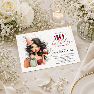 Quirky Whimsical Woman 30th Birthday Deep Red Invitation