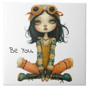 Quirky Whimsical Woman - Be You. Ceramic Tile