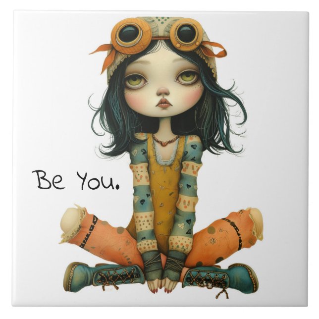 Quirky Whimsical Woman - Be You. Ceramic Tile (Front)