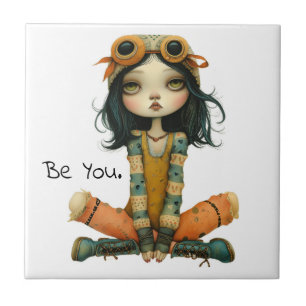 Quirky Whimsical Woman - Be You. Ceramic Tile