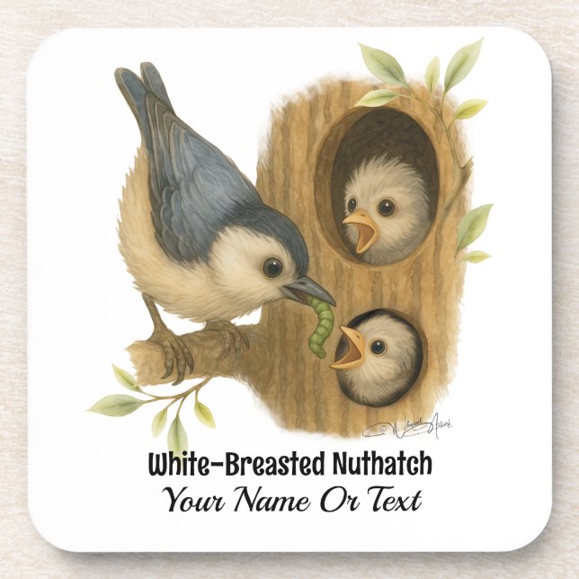 Quirky White-Breasted Nuthatch Coaster (Front)
