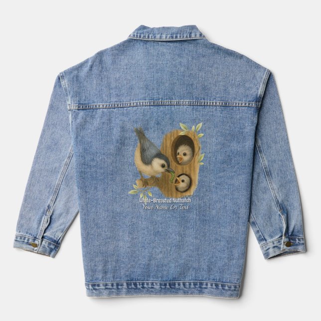 Quirky White-Breasted Nuthatch Denim Jacket (Back)