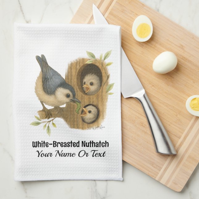 Quirky White-Breasted Nuthatch Tea Towel (Quarter Fold)