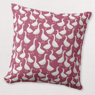 Quirky White Goose Berry Red Cottagecore Pattern Cushion