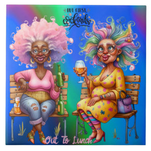 Quirky Wine Ladies But First Ceramic Tile