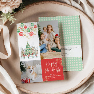 Quirky Winter Village Red Merry Christmas 2 Photo Holiday Card
