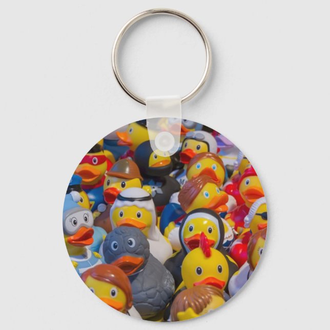 Quirky Yellow Plastic Ducks Wearing Costumes Key Ring (Front)