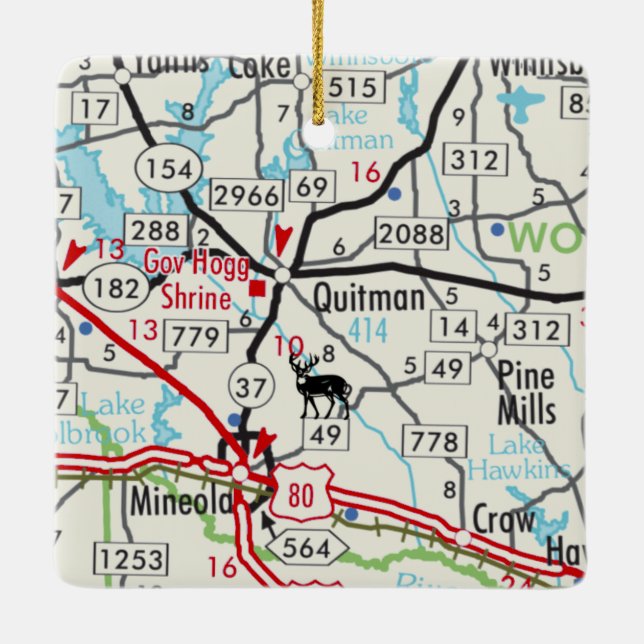 Quitman TX Road Map Ceramic Ornament (Back)