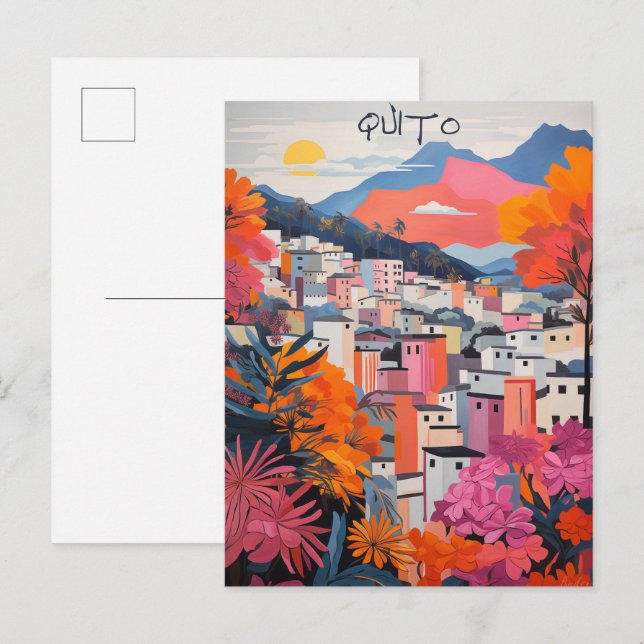Quito Ecuador Travel City Painting Aesthetic Postcard (Front/Back)