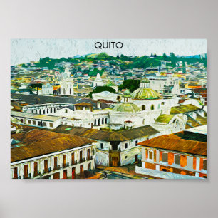 Quito Ecuador Watercolor Illustration Postcard Poster
