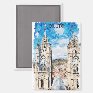 Quito Ecuador Watercolor Vintage Travel Magnet