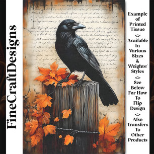 Quizzical Crow, Autumnal Fall Leaves BQ6 Decoupage Tissue Paper