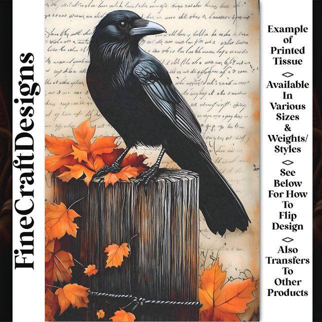 Quizzical Crow, Autumnal Fall Leaves BQ7 Decoupage Tissue Paper (Creator Uploaded)