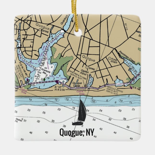Quogue NY Nautical Chart Ceramic Ornament (Front)