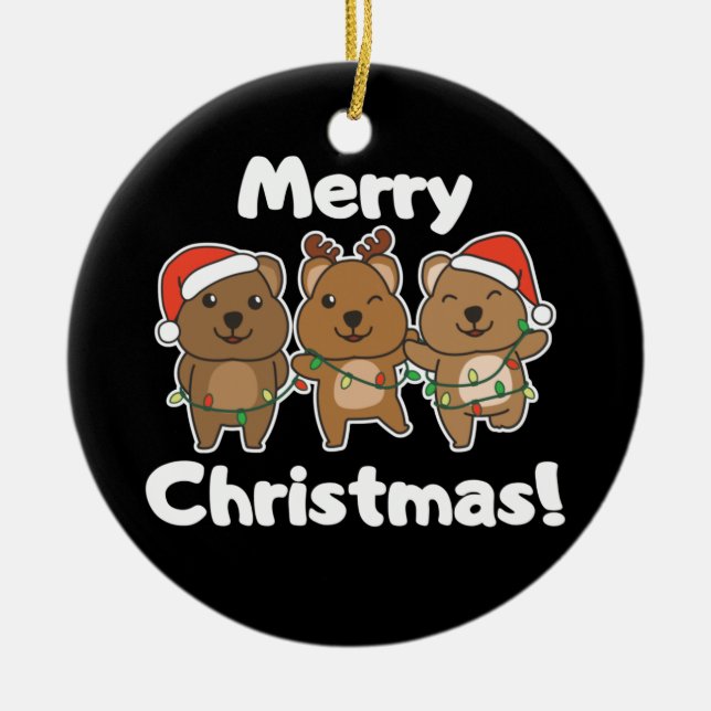 Quokka Christmas Cute Quokka Merry Christmas Ceramic Ornament (Front)