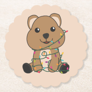 Quokka Christmas Snow Winter Animals Quokkas Paper Coaster