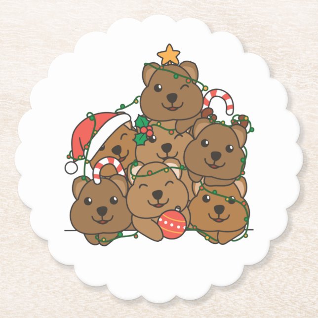 Quokka Christmas Tree Funny Animal Christmas Paper Coaster (Front)