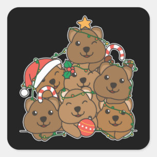 Quokka Christmas Tree Funny Animal Christmas Square Sticker
