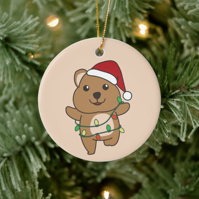 Quokka Christmas Winter Animals Quokkas Ceramic Or Ceramic Ornament (Tree)