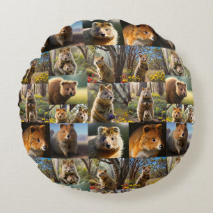 "Quokka Chronicles: A Heartwarming Photo Collage" Round Cushion
