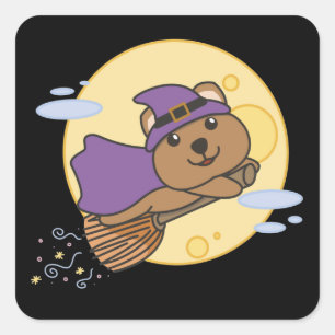 Quokka Halloween Witch Kids Witch Costume Square Sticker