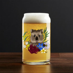 Quokka Happy Australia Floral Blue Can Glass
