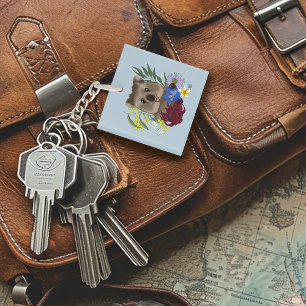 Quokka Happy Australia Floral Blue Key Ring