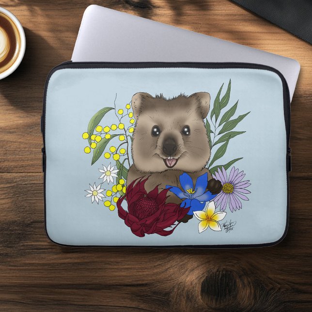 Quokka Happy Australia Floral Blue Laptop Sleeve (Creator Uploaded)