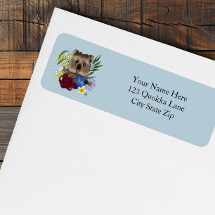 Quokka Happy Australia Floral Blue Return Address Label